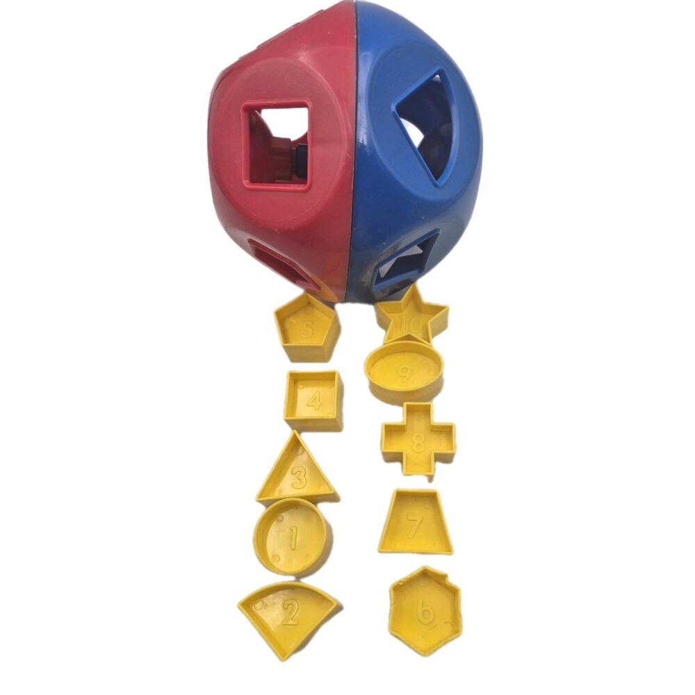 Vintage Classic Red Blue Tupperware Shape-O Ball Shape Sorter Toy Complete